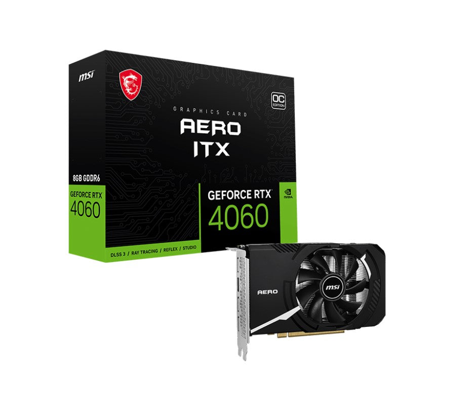 MSI nVidia GeForce GeForce RTX 4060 AERO ITX 8G OC Video Card 2490 MHz Boost Clock, 8GB GDDR6,DisplayPort x 3 (v1.4a),HDMI x 1(NEW)