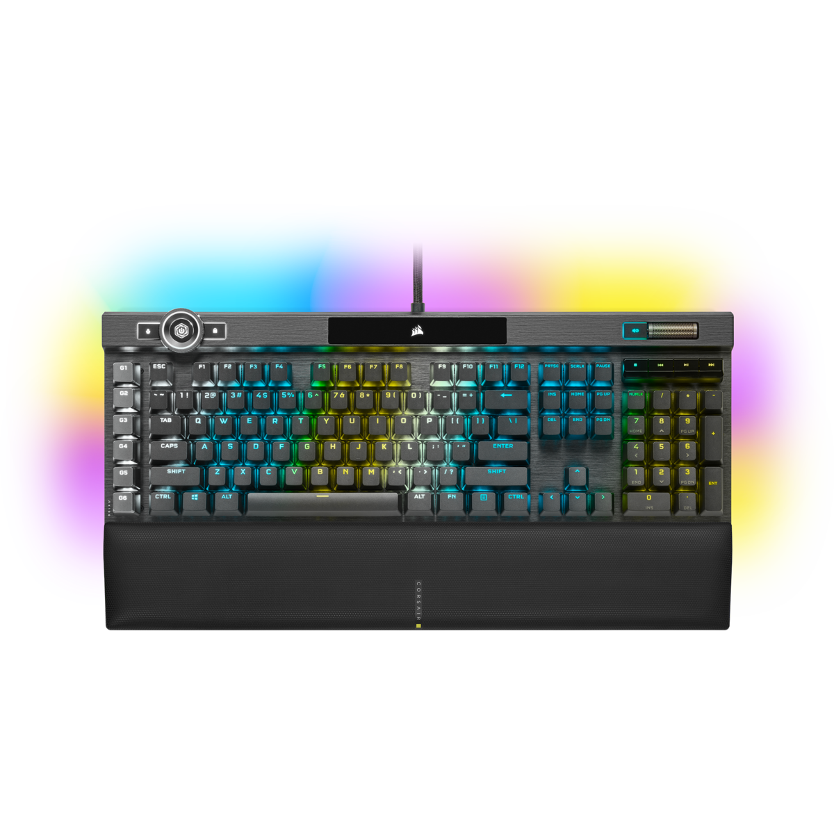 CORSAIR K100 RGB Optical-Mechanical Gaming Keyboard, Backlit RGB LED, CORSAIR OPX RAPIDFIRE, Black, Black PBT Keycaps