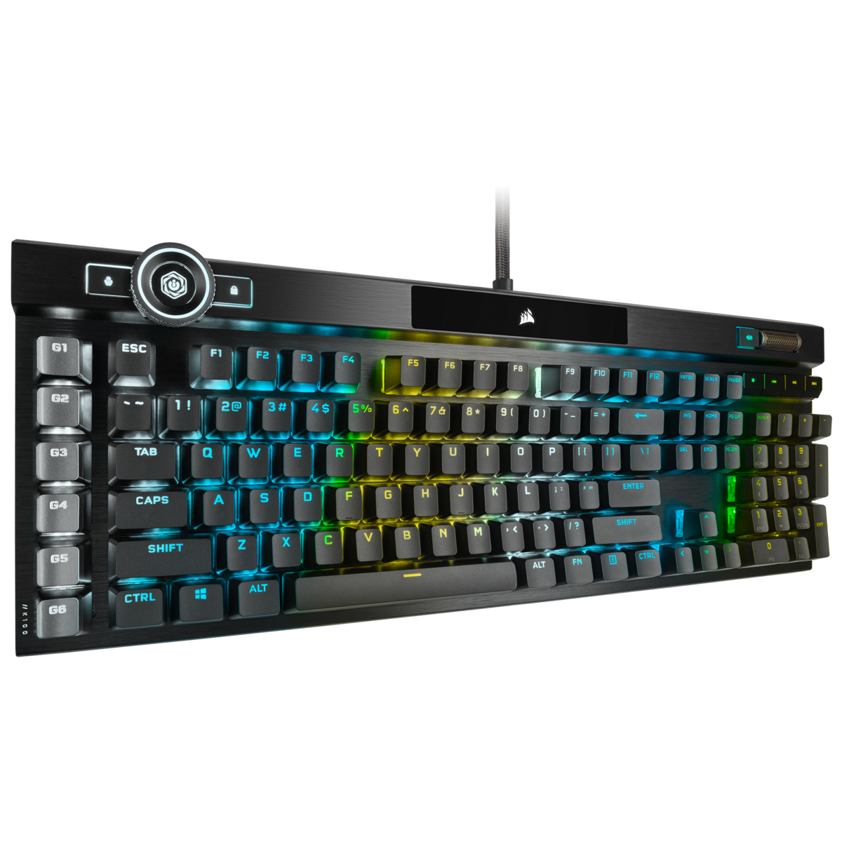 CORSAIR K100 RGB Optical-Mechanical Gaming Keyboard, Backlit RGB LED, CORSAIR OPX RAPIDFIRE, Black, Black PBT Keycaps