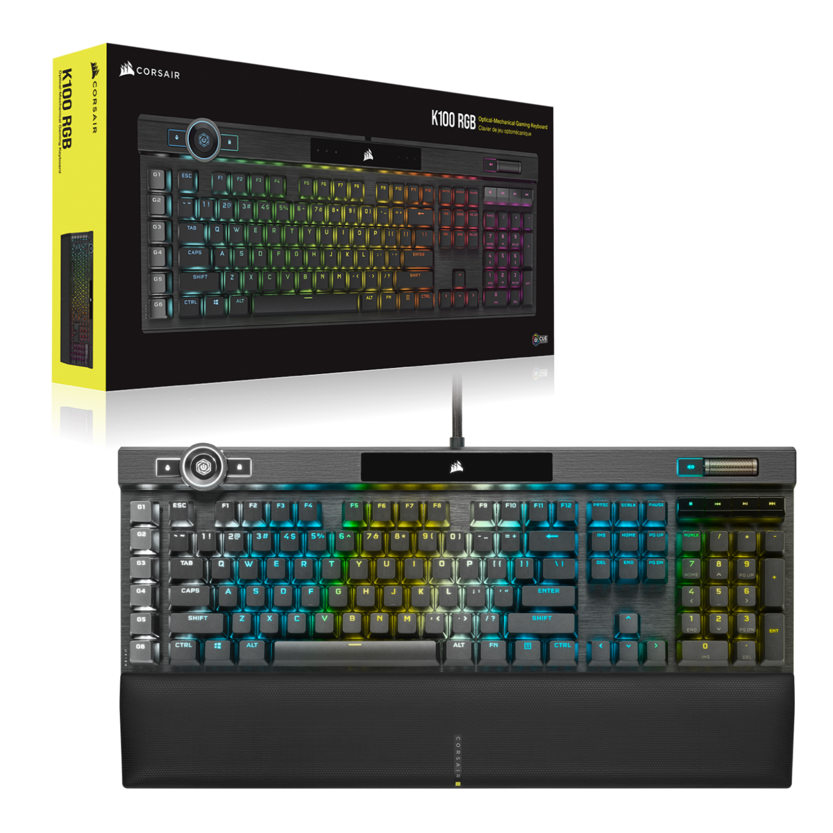 CORSAIR K100 RGB Optical-Mechanical Gaming Keyboard, Backlit RGB LED, CORSAIR OPX RAPIDFIRE, Black, Black PBT Keycaps