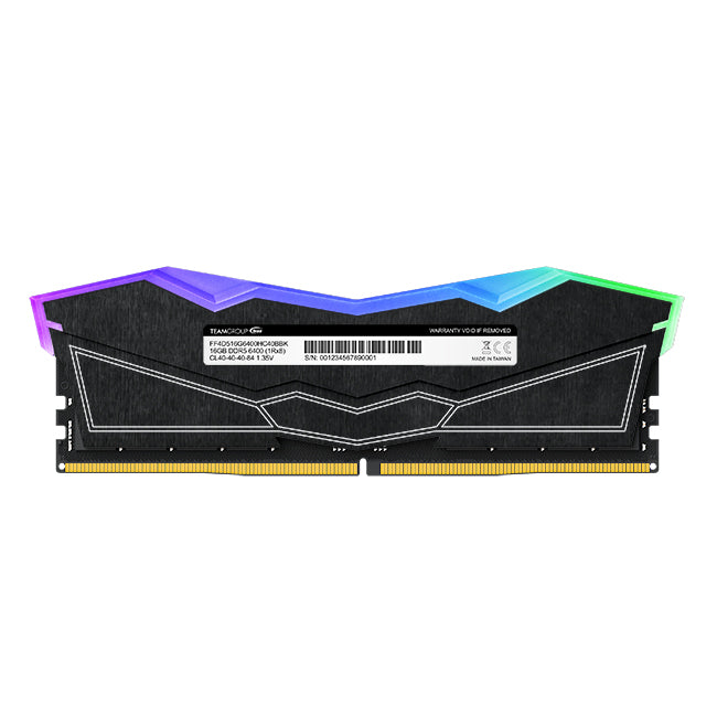 T-Force Delta RGB, Black, DDR5, 6400MHz, 32GB Kit(2 x 16GB), U-DIMM, CL40, 1.35V, Limited Lifetime Warranty