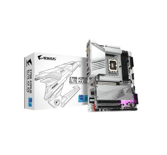 Gigabyte Z790 AORUS ELITE AX ICE Intel LGA 1700 ATX Motherboard, 4x DDR5 ~192GB, 3x PCI-E x16, 4x M.2, 6x SATA,  5x USB 3.2, 1x USB-C, 4x USB 2.0