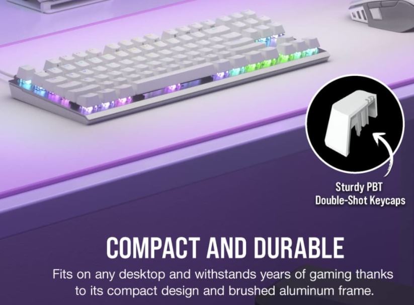 Corsair K60 PRO TKL RGB Compact Tenkeyless Optical-Mechanical Gaming Keyboard- White, USB-C Fast Setup, Fast Input. PBT Doubleshot KeyCaps