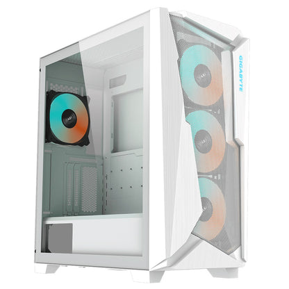 Gigabyte C301 RGB Tempered Glass E-ATX White Mid Tower Gaming Chassis  2x3.5' 2x2.5' 2xUSB3.0 Detachable Dust Filter Liquid Cooling PSU Standard ATX