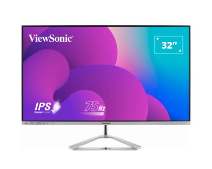 ViewSonic 32' Office Professional Stylish Elegant & Ultra Thin bezel, SuperClear IPS  4ms, FHD, HDMI, DP, VGA, Speakers, Low Energy 26w, V100, Monitor