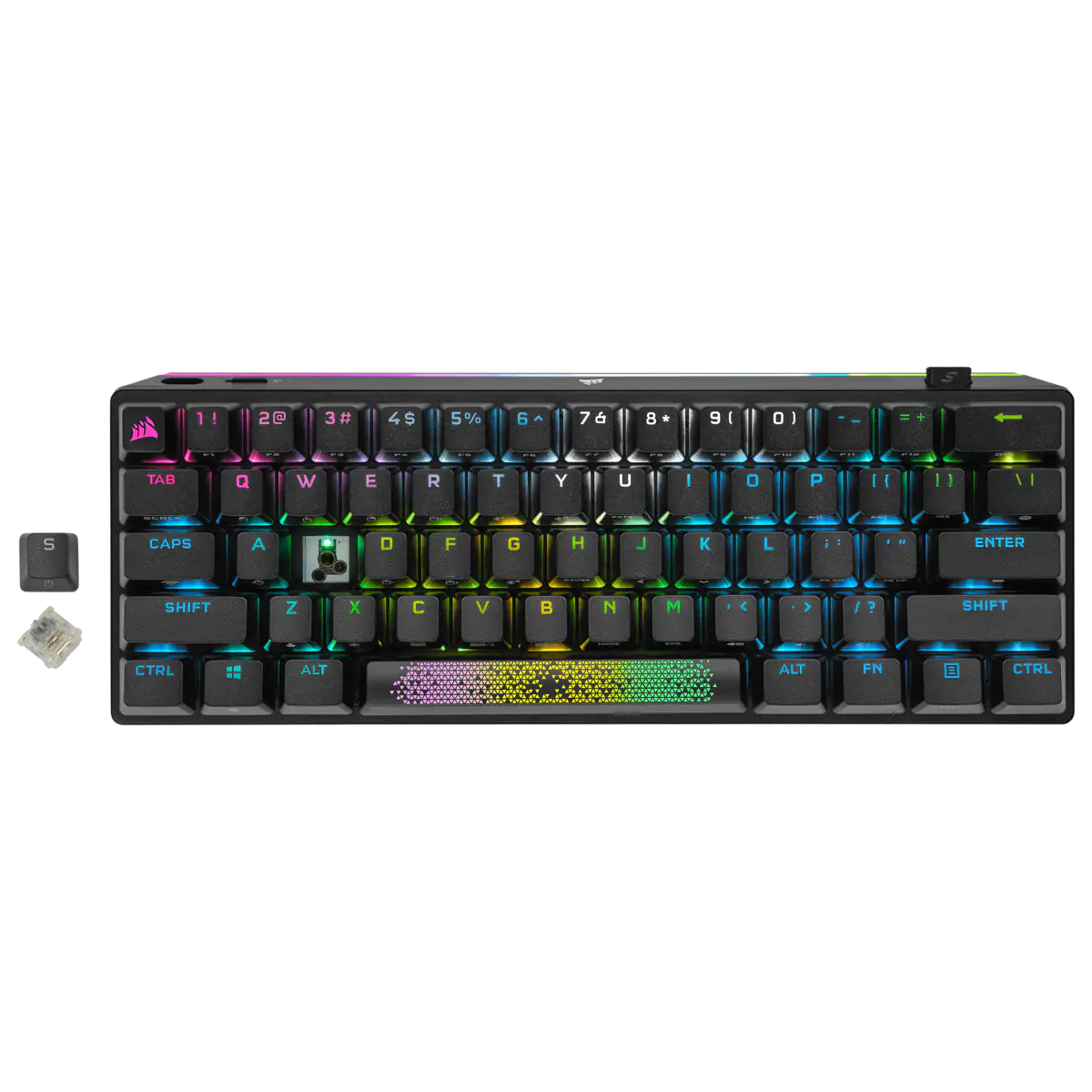 CORSAIR K70 PRO MINI WIRELESS RGB 60% Mechanical Gaming Keyboard, Backlit RGB LED, CHERRY MX SPEED, Black, Black PBT Keycaps