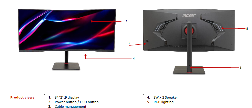 NITRO FSYNC,HDR400 34" 21:9,CURVE,VA(1000R),UWQHD(3440x1440),1ms,180Hz,HDMI(2.0),DP(1.4)x2,USB-C(65wPD),Tilt,Swiv,HAS,SPK(2X3W),VESA100x100,3YR