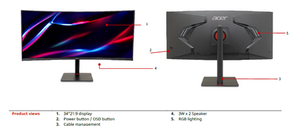 NITRO FSYNC,HDR400 34" 21:9,CURVE,VA(1000R),UWQHD(3440x1440),1ms,180Hz,HDMI(2.0),DP(1.4)x2,USB-C(65wPD),Tilt,Swiv,HAS,SPK(2X3W),VESA100x100,3YR