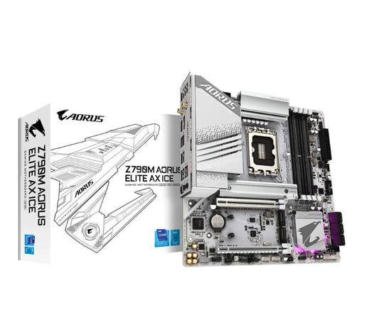 Gigabyte Z790M AORUS ELITE AX ICE Intel LGA 1700 ATX Motherboard, 4x DDR5 ~128GB, 1x PCI-E x16, 3x M.2, 6x SATA,  6x USB 3.2, 1x USB-C,4x USB 2.0