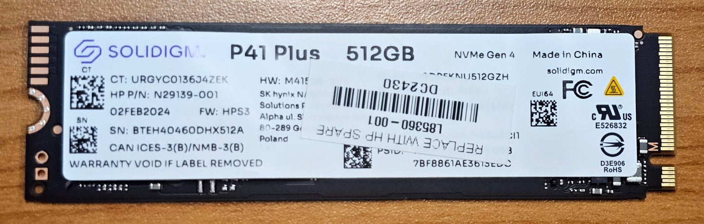 OEM 512GB Gen4 NVMe SSD 3500/1625MB/s R/W 200TBW 220K/300K IOPS 1.5M hrs MTTF M.2 2280 PCIe 4 1yr wty >500GB (not Crucial)