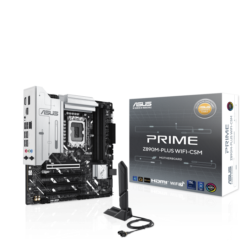 PRIME Z890M PLUS/MATX/INTEL LGA1851/4x DDR5 DIMM max 192GB/Max 8400MHz/1x PCIE5.0(CPU), 3xPCIE4.0(Chipset x16/x16/x16)/1x M.2 (CPU), 2x M.2(Chipset)