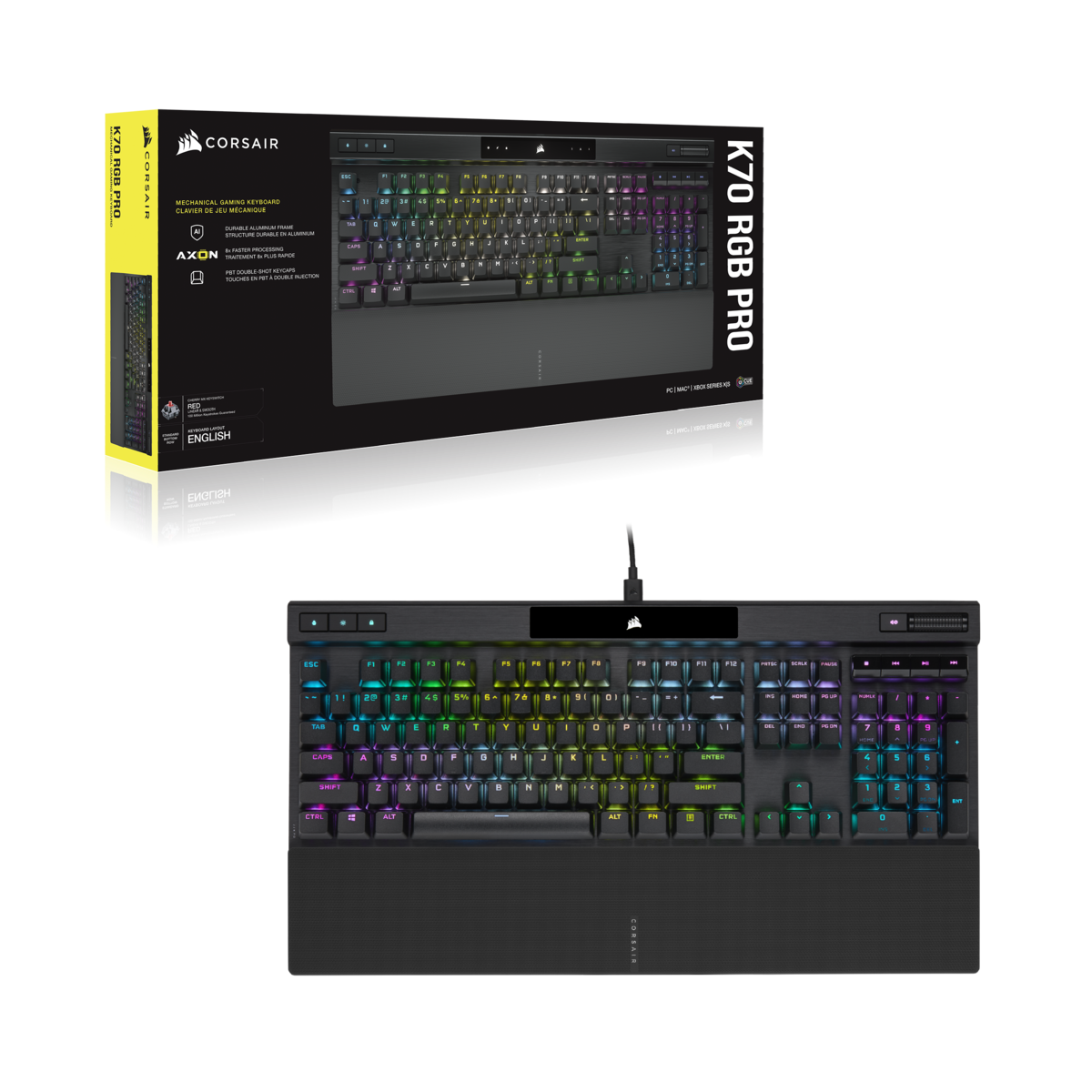 CORSAIR K70 RGB PRO Mechanical Gaming Keyboard, Backlit RGB LED, CHERRY MX SPEED, Black, Black PBT Keycaps