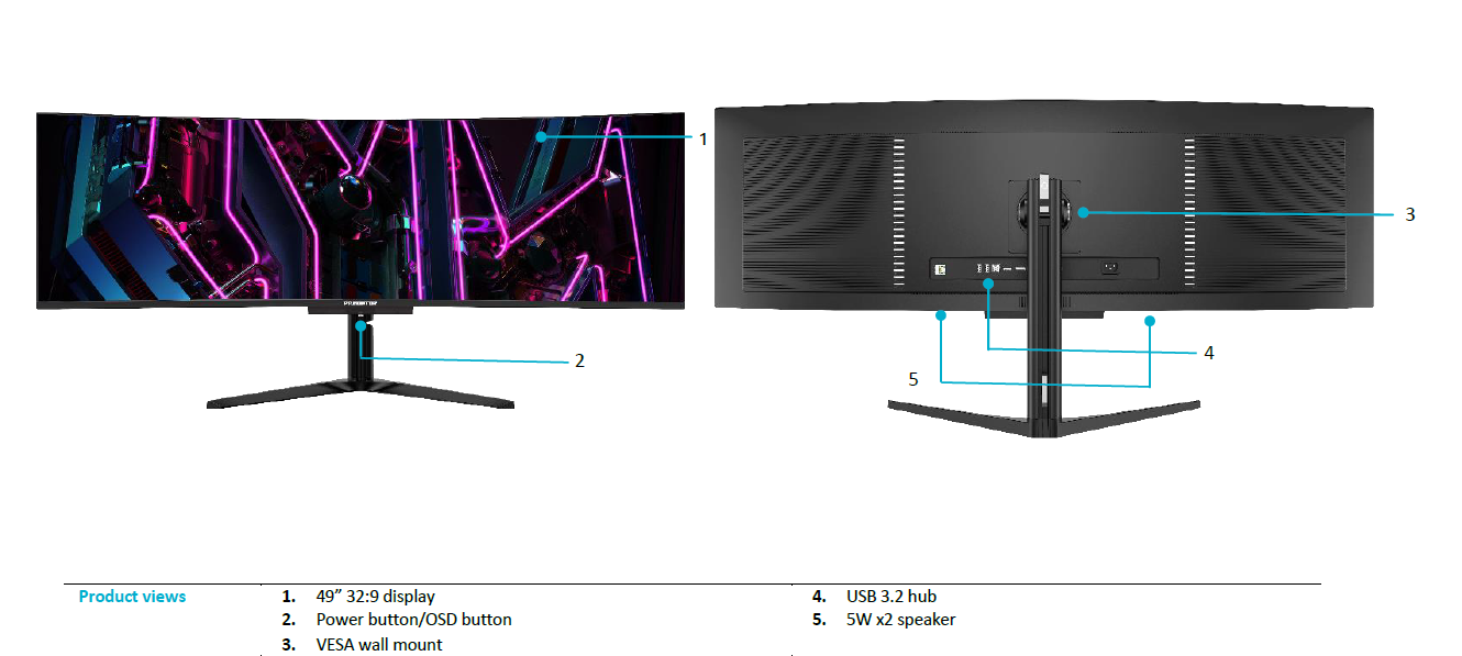 PREDATOR FSYNC,49" HDR10,21:9,CURVE OLED(1800R),DQHD(5120x1440),0.03ms,240Hz,HDMI(2.1)x2,DP(1.4)x1,USB-C(90wPD),Tilt,Height,SPK(2x5W),VESA200x100,3Y