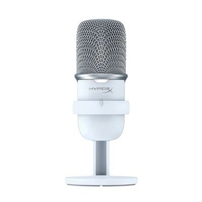 HyperX SoloCast - USB Gaming Microphone (White), Plug N Play audio recording with USB-C connection, Boom arm and mic stand threading