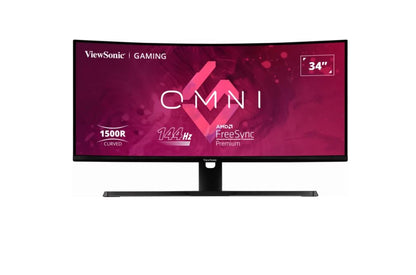 ViewSonic 34' Curved 3440x1440, 144Hz, 1500R , HDR10, Adaptive Sync, 2x HDMI, 2x DP, Speaker, VESA 100,  VX3418-2KPC Office Gaming Ultra Wide Monitor