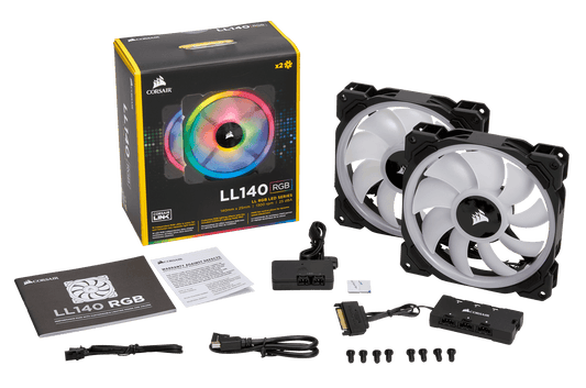 Corsair LL Series, LL140 RGB, 140mm Dual Light Loop RGB LED PWM Fan, 2 Fan Pack with Lighting Node PRO