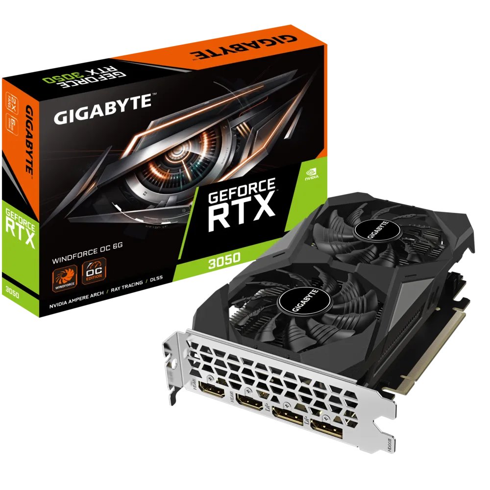 GeForce RTX 3050 WINDFORCE OC 6G; 1477 MHz; 7680x4320; 96 bit