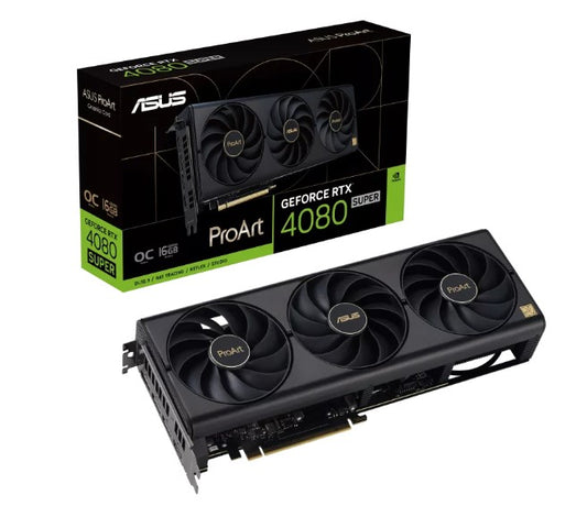 ASUS nVidia GeForce PROART-RTX4080S-O16G RTX4080 SUPER OC Edition 16GB GDDR6X 2610MHz Boost Clock, RAM 23Gbps, 3xDP, 1xHDMI, nVidia Studio