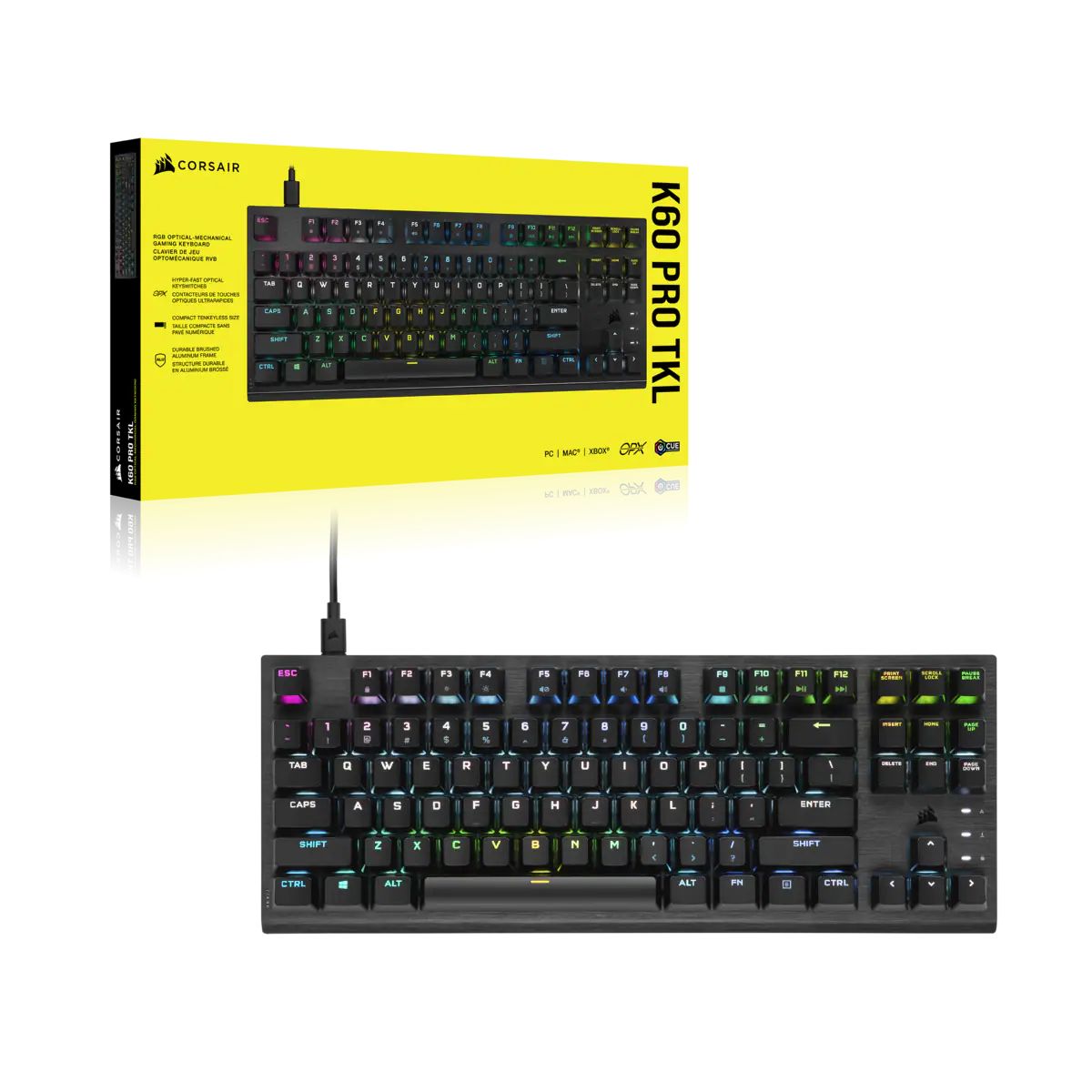 CORSAIR K60 PRO TKL RGB Optical-Mechanical Gaming Keyboard, Backlit RGB LED, CORSAIR OPX, Black