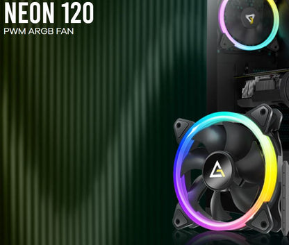 Antec Neon 12 ARGB with Full Spectrum ARGB Dual Spiral RGB lighting, Performance Heat dissipation, Hydraulic Bearing 12CM Case 4P PWM, 3 PIN, Case Fan