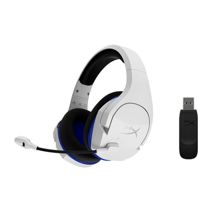 HyperX Cloud Stinger Core Wireless Gaming Headset White Blue, Compatible with PS5, PS4 & PC, Swivel-to-mute noise cancelling mic