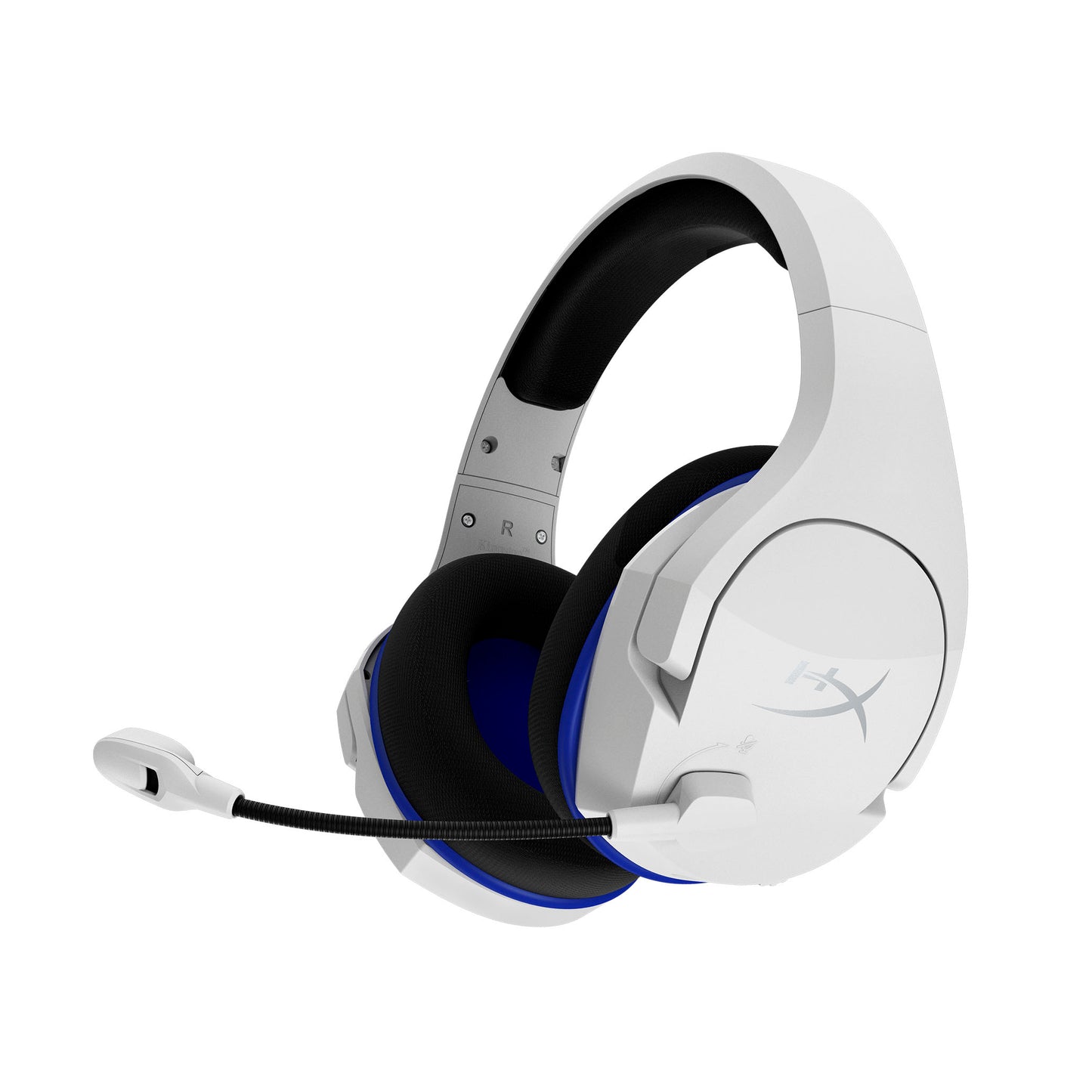 HyperX Cloud Stinger Core Wireless Gaming Headset White Blue, Compatible with PS5, PS4 & PC, Swivel-to-mute noise cancelling mic