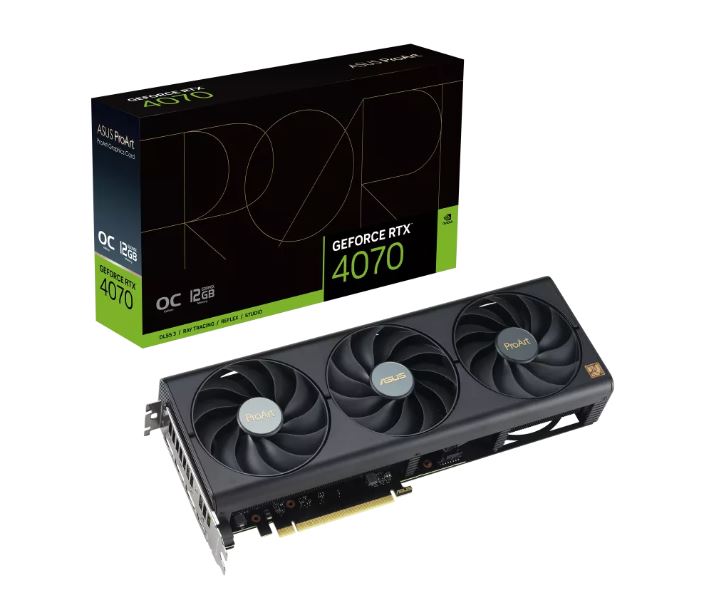 ASUS nVidia GeForce PROART-RTX4070-O12G OC Edition 12GB GDDR6X, 2535MHz Boost Clock, RAM 21Gbps, 3xDP, 1xHDMI, 300x120x50 mm