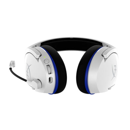 HyperX Cloud Stinger Core Wireless Gaming Headset White Blue, Compatible with PS5, PS4 & PC, Swivel-to-mute noise cancelling mic