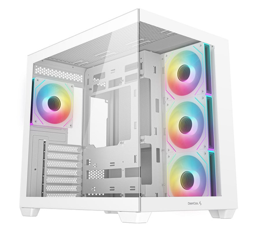 DeepCool CG530 4F WH ATX Case, Tempered Glass,4 Pre-Instaled Fans, USB3.0×2、Gen2 Type-C x1、Audio/Mic×1, Cable,  Supports Rear Connect