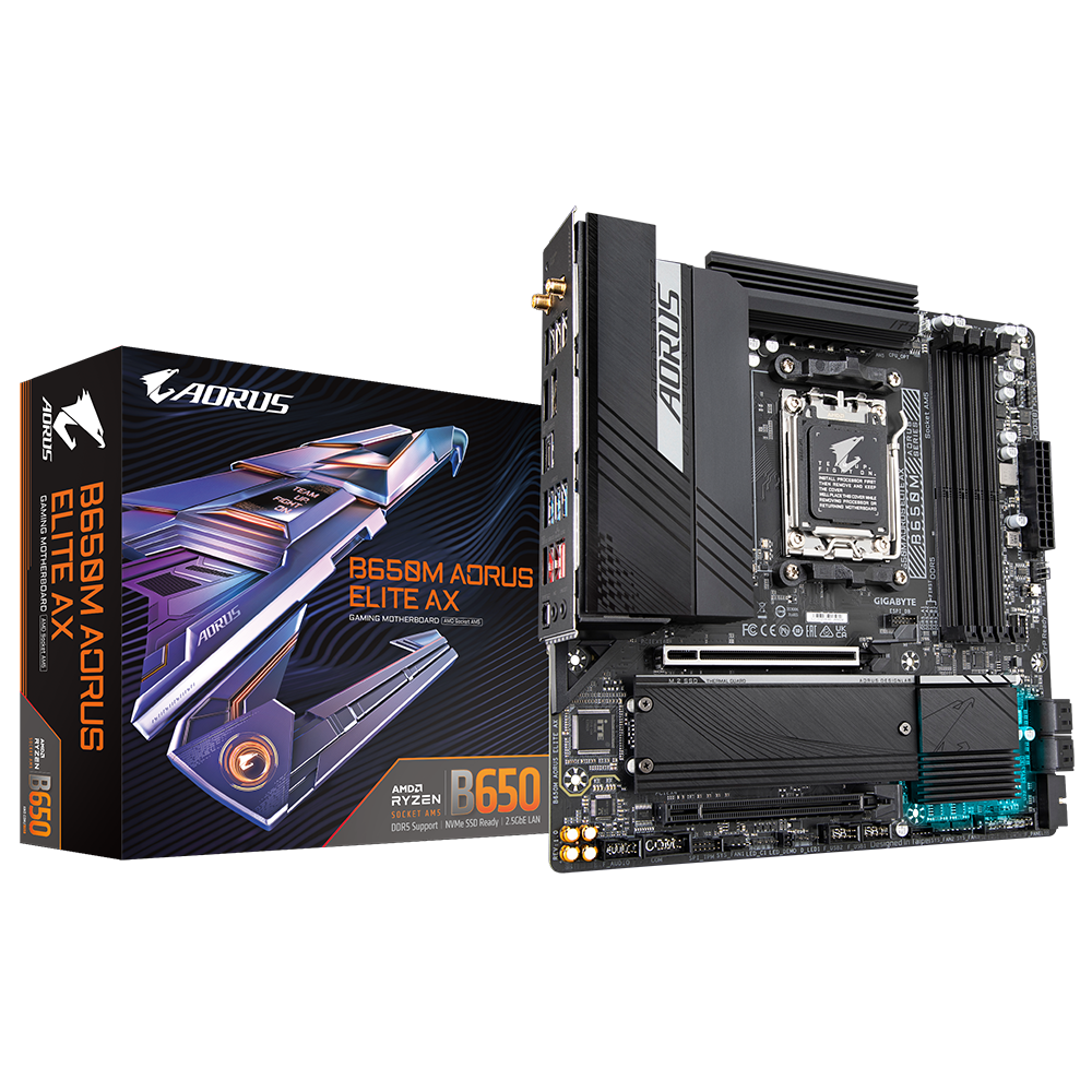 B650M AORUS ELITE AX/AMD AM5/MATX/4x DDR5 up to 192GB/8000MHz/PCIe 4.0 x2/M.2 x2