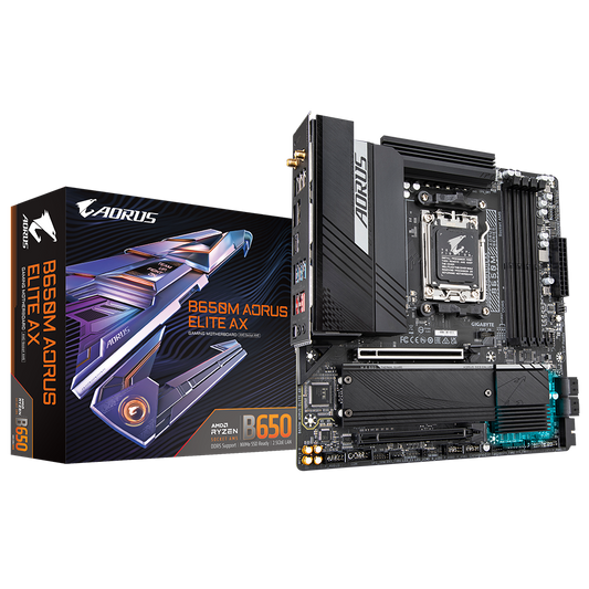 B650M AORUS ELITE AX/AMD AM5/MATX/4x DDR5 up to 192GB/8000MHz/PCIe 4.0 x2/M.2 x2