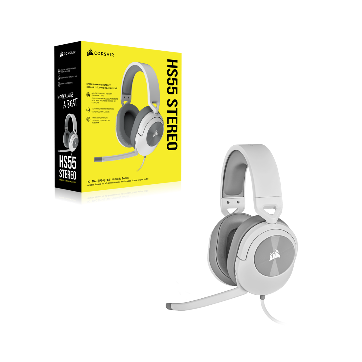 Corsair HS55 Stereo Headset, White - AP