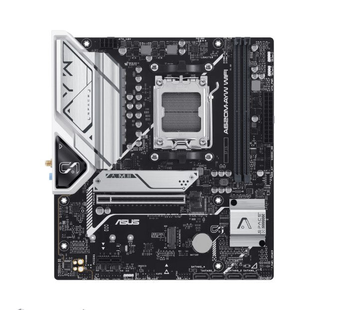 ASUS AMD A620M-AYW WIFI (AM5)  Micro-ATX Motherboard, 2xDDR5 Max 96GB, 1 x PCIe 4.0 x16 slot, 2 x M.2 slots, 4 x SATA, Wi-Fi 6, Realtek 2.5G