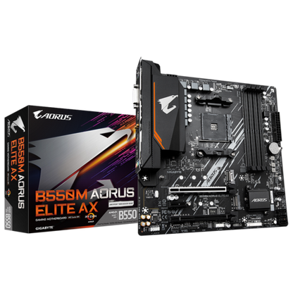 B550M AORUS ELITE AX/AMD AM4/MATX/4x DDR4 up to 128GB/4733MHz/PCIe 4.0 x1 3.0 x2/M.2 x2