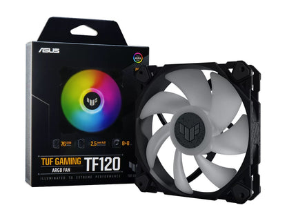 ASUS TUF Gaming TF120 ARGB Fan. Low Noise. PWN Control Anti-vibration. Double-layer LED arra .Aura Sync. 250,000 hours