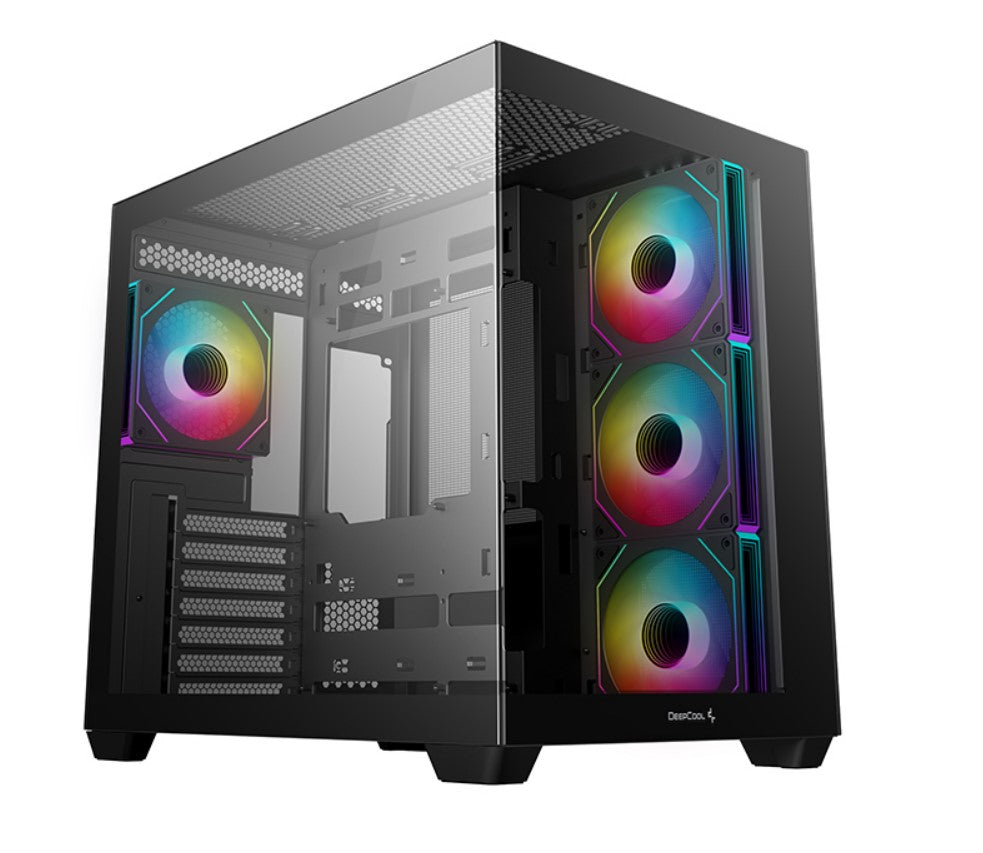 DeepCool CG530 4F ATX Case, Tempered Glass,4 Pre-Instaled Fans, USB3.0×2、Gen2 Type-C x1、Audio/Mic×1, Cable,  Supports Rear Connector