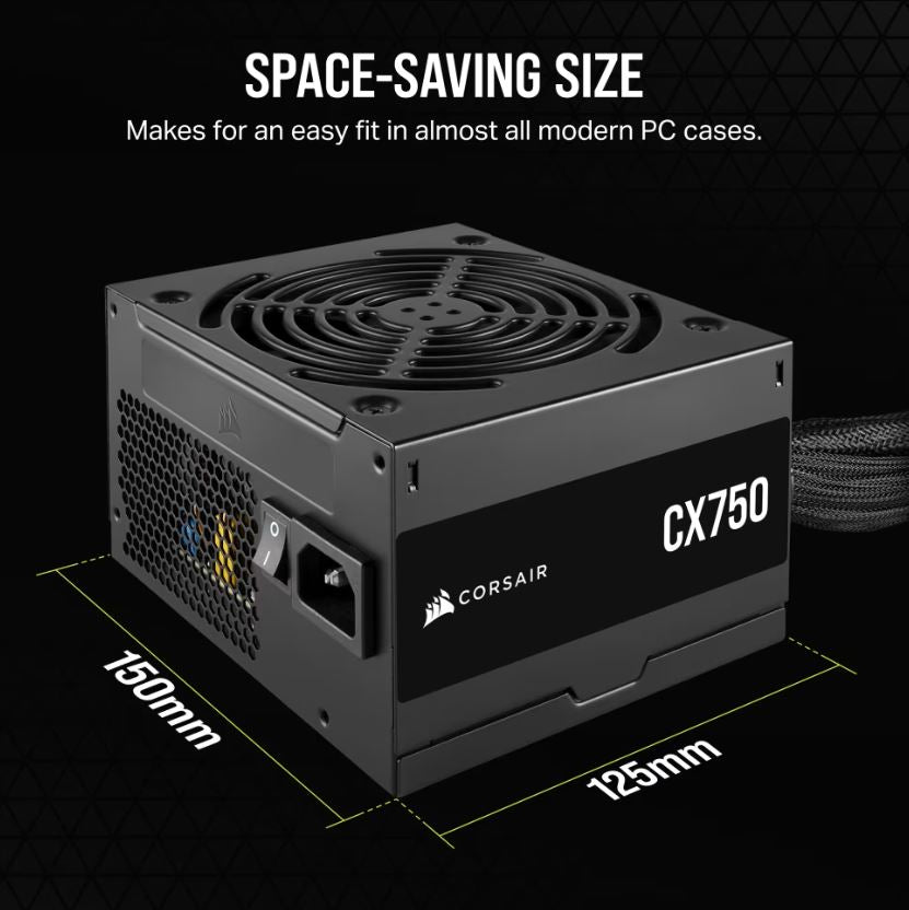 Corsair 750W CX Series, 80 PLUS Bronze Certified, Up to 88% Efficiency,  Compact 125mm design easy fit and airflow, ATX PSU 2024