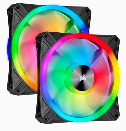 CORSAIR QL Series, QL140 RGB, 140mm RGB LED Fan, Dual Pack with Lighting Node CORE