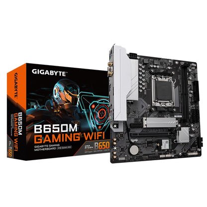 Gigabyte B650M GAMING WIFI, AMD AM5, 2 x DDR5 up to 128 GB, 1 x HDMI, 	1 x PCI Express x16, 1 x PCI Express x1, 1 x M.2, 4 x SATA, 4 x USB 3.2