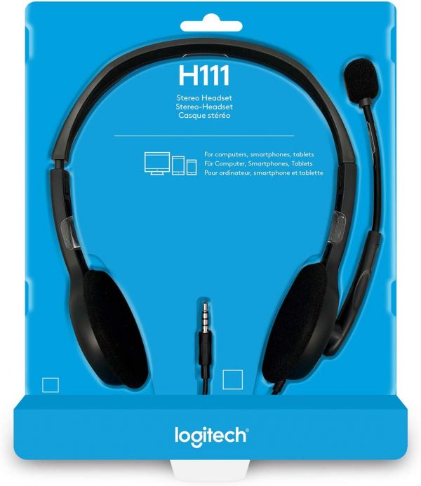 Logitech H111 Strereo Headset (Single 3.5mm Jack) Cable length: 7.71 ft (2.35 m)  2-Year Limited Hardware Warranty