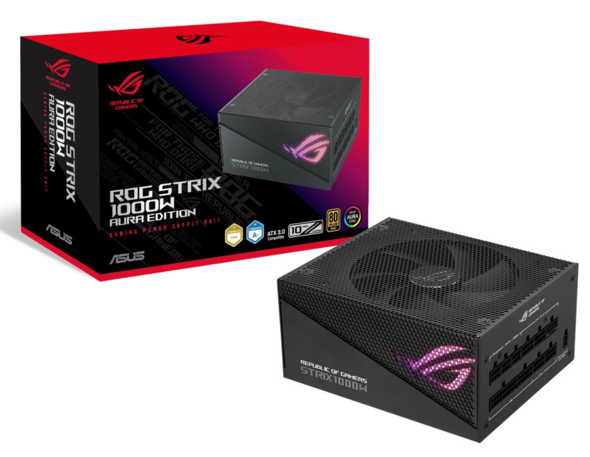 ASUS ROG-STRIX-1000G-AURA-GAMING ROG STRIX 1000W Gold Aura Edition, 80 Plus Gold, Fully Modular, Lambda A++ Certification,135mm Fan, Aura Sync, 10YW