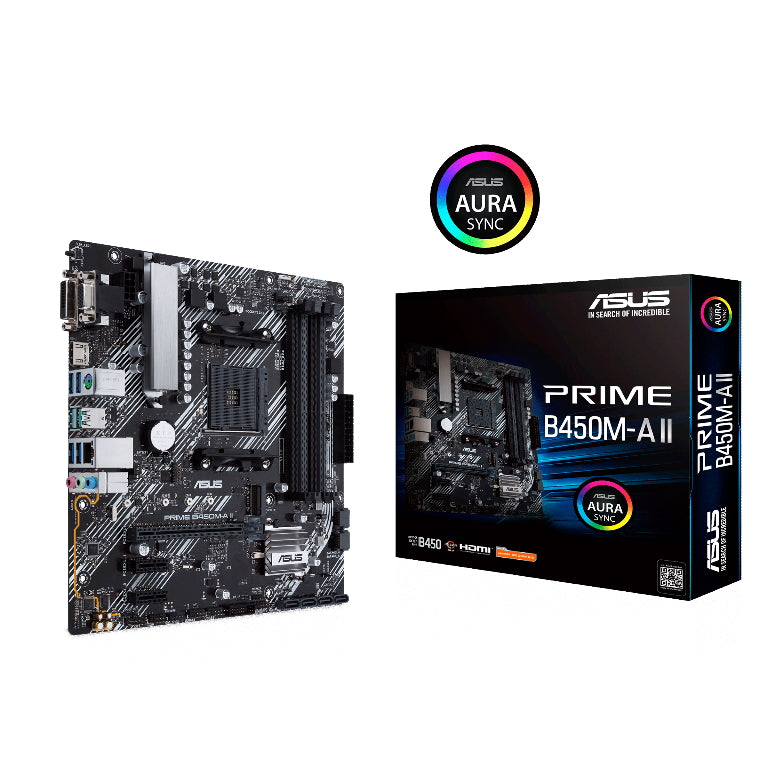 ASUS AMD B450M PRIME B450M-A II (Ryzen AM4) Micro ATX Motherboard with M.2 support, HDMI/DVI-D/D-Sub, SATA 6 Gbps, 1 Gb Ethernet USB 3.2 Gen 2 Type-A