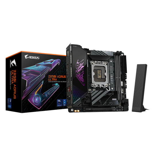 Z890I AORUS ULTRA/ITX/INTEL LGA1851/2 x DDR5 DIMM max 128GB/Max 8000MHz/1x PCIE5.0 (CPU)/1x M.2 (CPU), 1x M.2(Chipset)