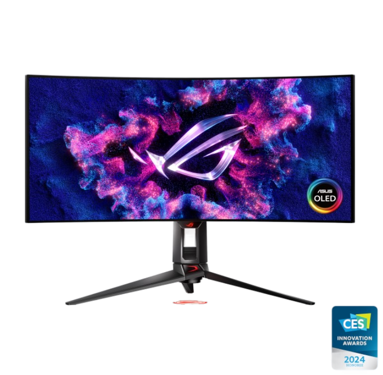 ASUS PG34WCDM 34' ROG Swift OLED Gaming Monitor, Curved OLED (3440 x 1440), 240Hz,  0.03 ms (GTG), G-SYNC, ROG Smart KVM, 90 W Type-C