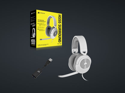 Corsair HS55 White 7.1 SURROUND Gaming Headset, PS5, Switch. ICUE, Discord Certified, Ultra Comfort Foam, 3.5mm Wired  (LS)