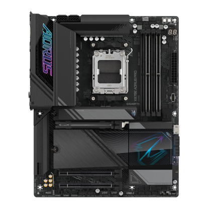 Socket: AMD AM5 Chipset: AMD X870E Memory Support: DDR5, up to 8000 MHz Expansion Slots: Multiple PCIe 5.0 x16 slots Storage: Multiple M.2 slots, incl