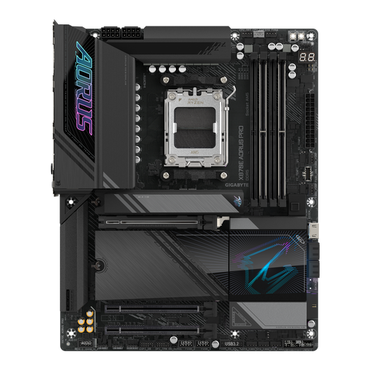 Socket: AMD AM5 Chipset: AMD X870E Memory Support: DDR5, up to 8000 MHz Expansion Slots: Multiple PCIe 5.0 x16 slots Storage: Multiple M.2 slots, incl