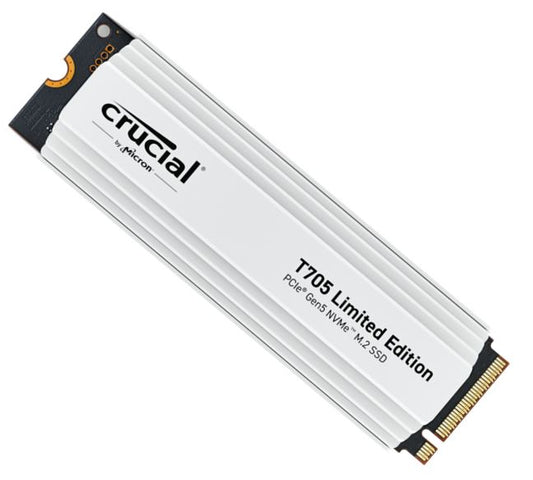 Crucial T705 2TB Gen5 NVMe SSD White Heatsink - 14500/12700 MB/s R/W 1200TBW 1550K IOPs 1.5M hrs MTTF DirectStorage for Intel 14th Gen AMD Ryzen