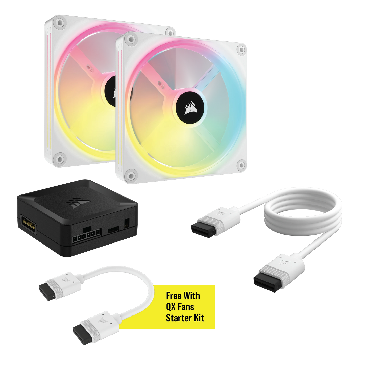 CORSAIR QX RGB Series, iCUE LINK QX140 RGB WHITE, 140mm Magnetic Dome RGB Fan, Starter Kit