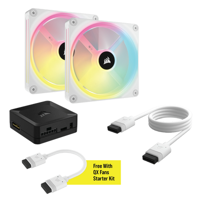 CORSAIR QX RGB Series, iCUE LINK QX140 RGB WHITE, 140mm Magnetic Dome RGB Fan, Starter Kit